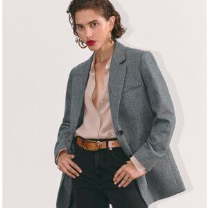 Everlane The Oversized Blazer in Wool - Grey Herringbone, Size 4